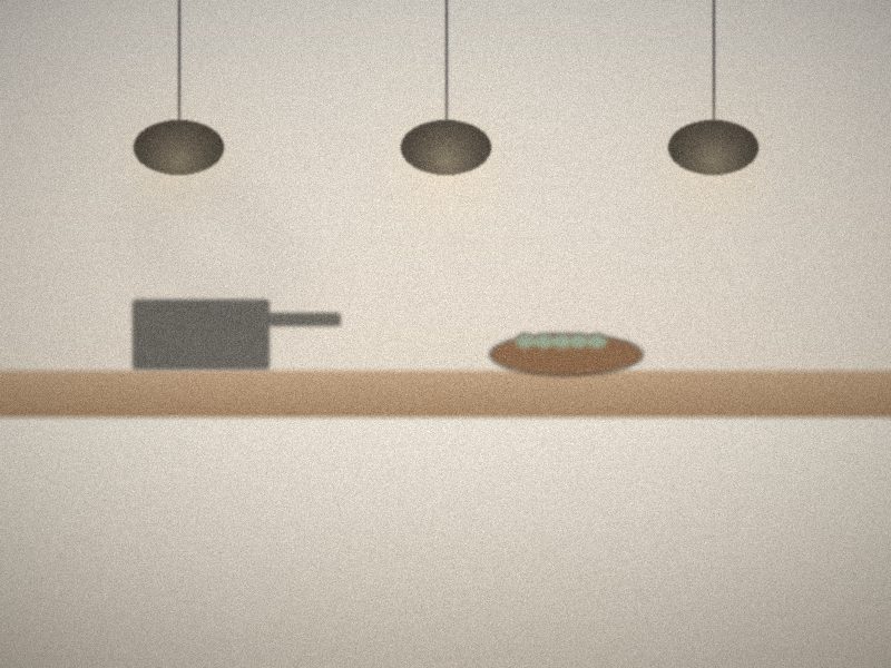 Cuisine de chalet sobre avec suspensions et plan de travail en bois